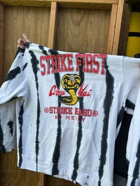 Cobra Kai "Strike First" Tie-Dye Hoodie - White & Black